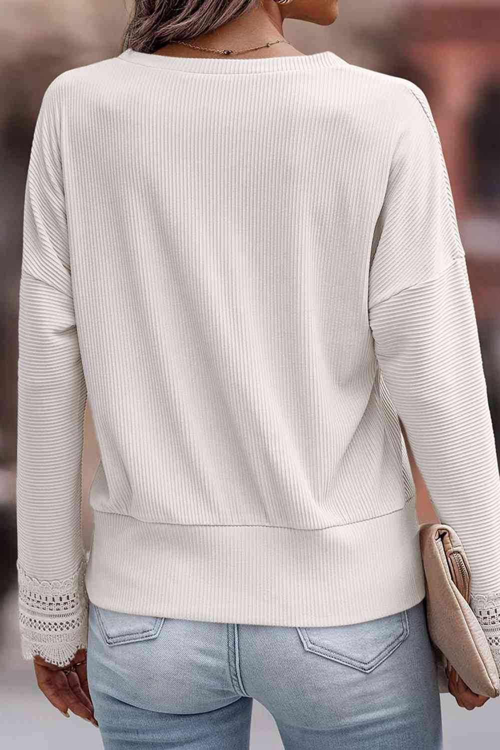 Spliced Lace V-Neck Ribbed Top - AllIn Computer