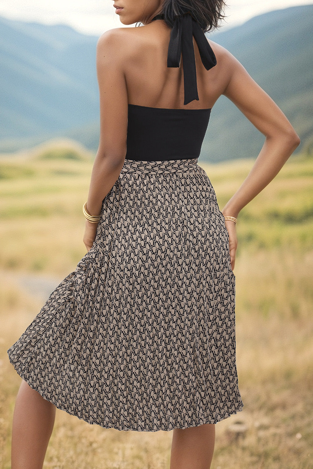 Crisscross Printed Halter Neck Dress - AllIn Computer