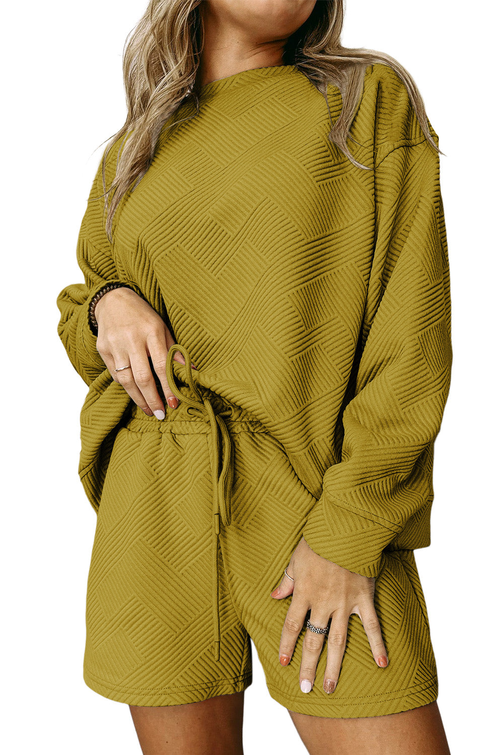 Ribbed Drop Shoulder Sweatshirt and Shorts Set - AllIn Computer