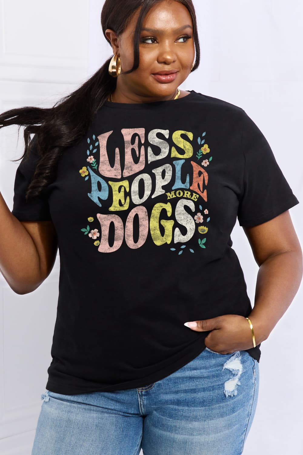 Simply Love Full Size LESS PEOPLE MORE DOGS Graphic Cotton T-Shirt - AllIn Computer