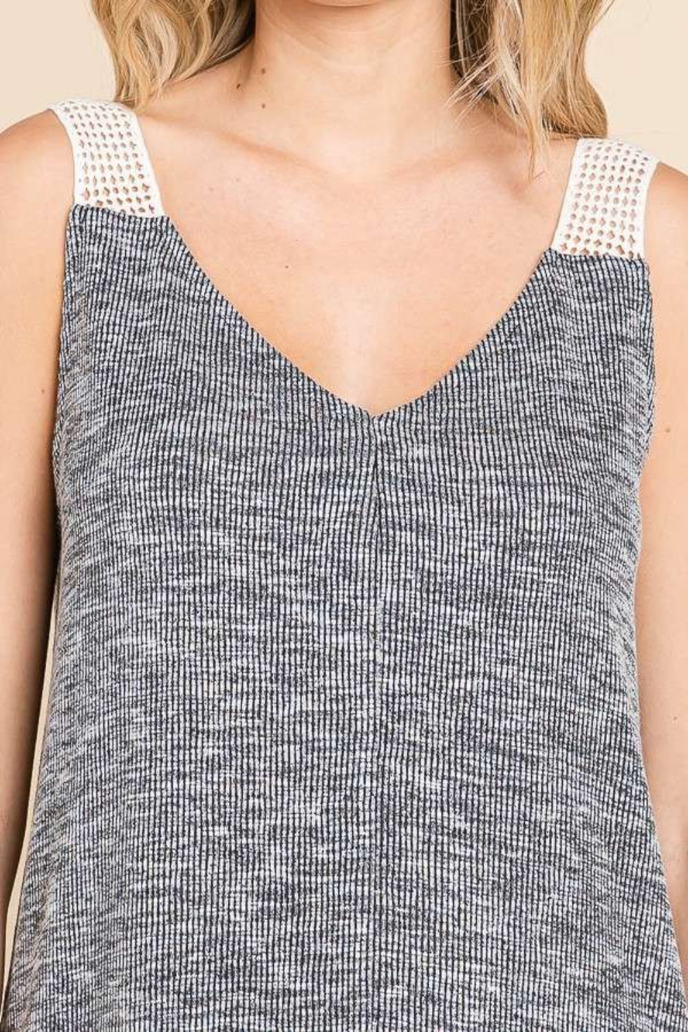 Culture Code Contrast Eyelet Strap Slit Ribbed Tank - AllIn Computer
