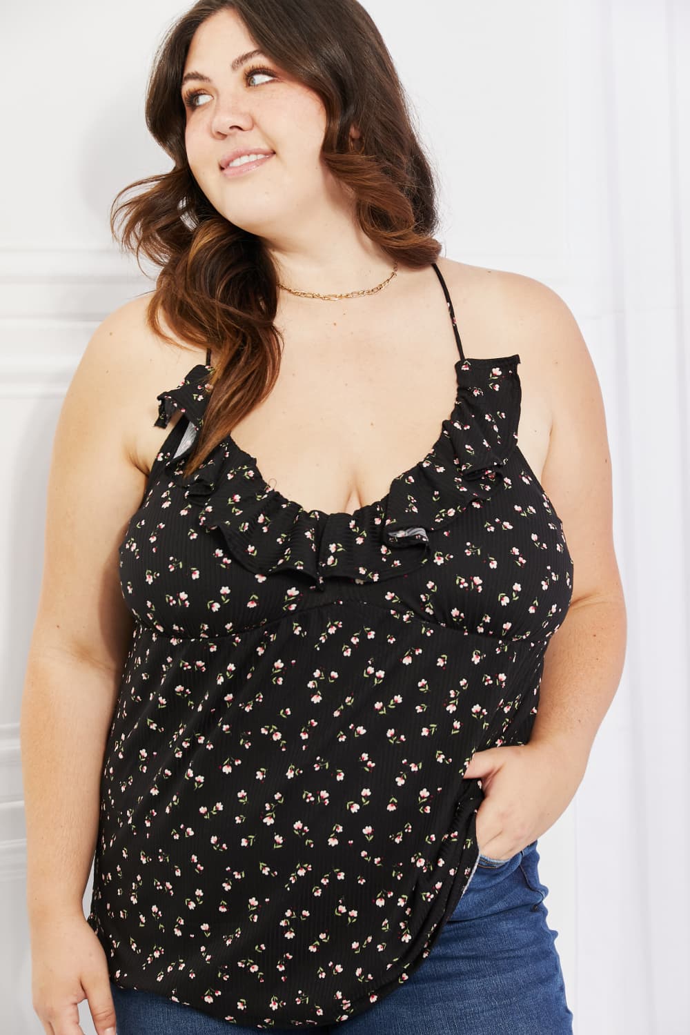 Culture Code Full Size Taste of Spring Ruffle Sleeveless Top in Black - AllIn Computer
