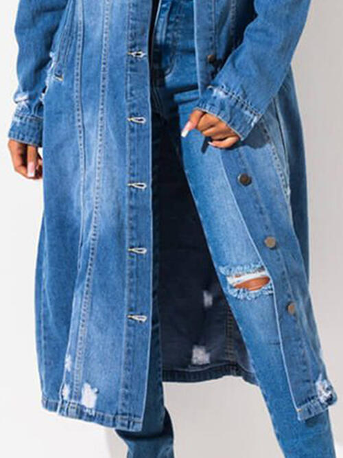 Long Sleeve Raw Hem Denim Jacket - AllIn Computer