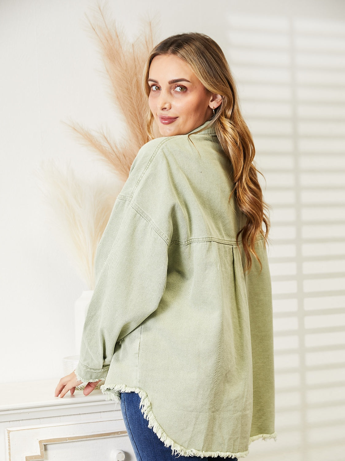 Distressed Raw Hem Denim Jacket - AllIn Computer