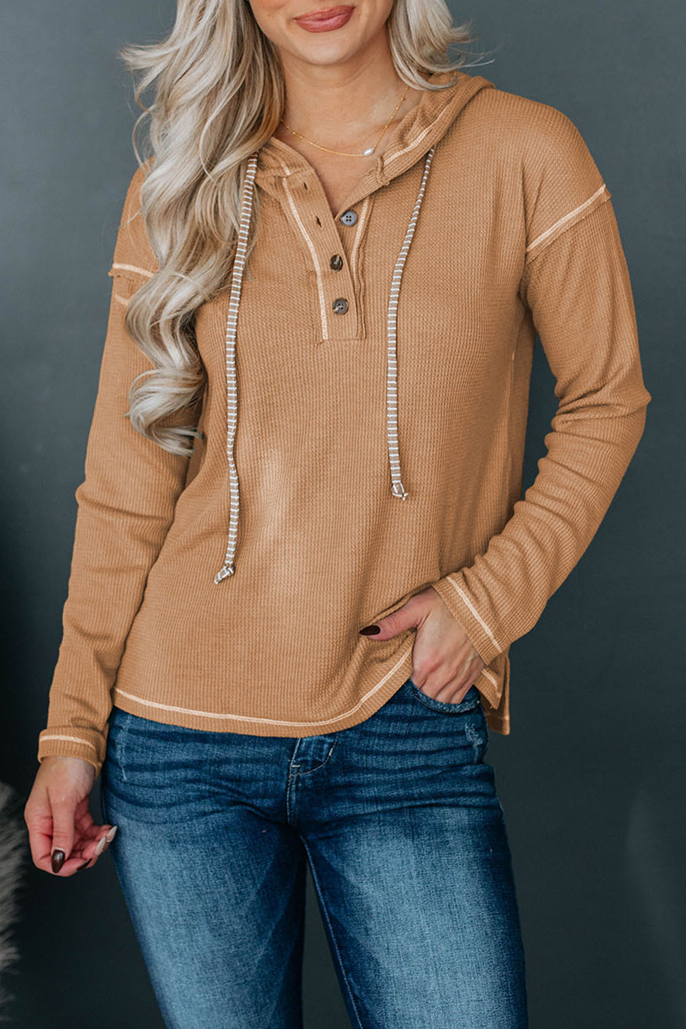 Dropped Shoulder Buttoned Hoodie - AllIn Computer