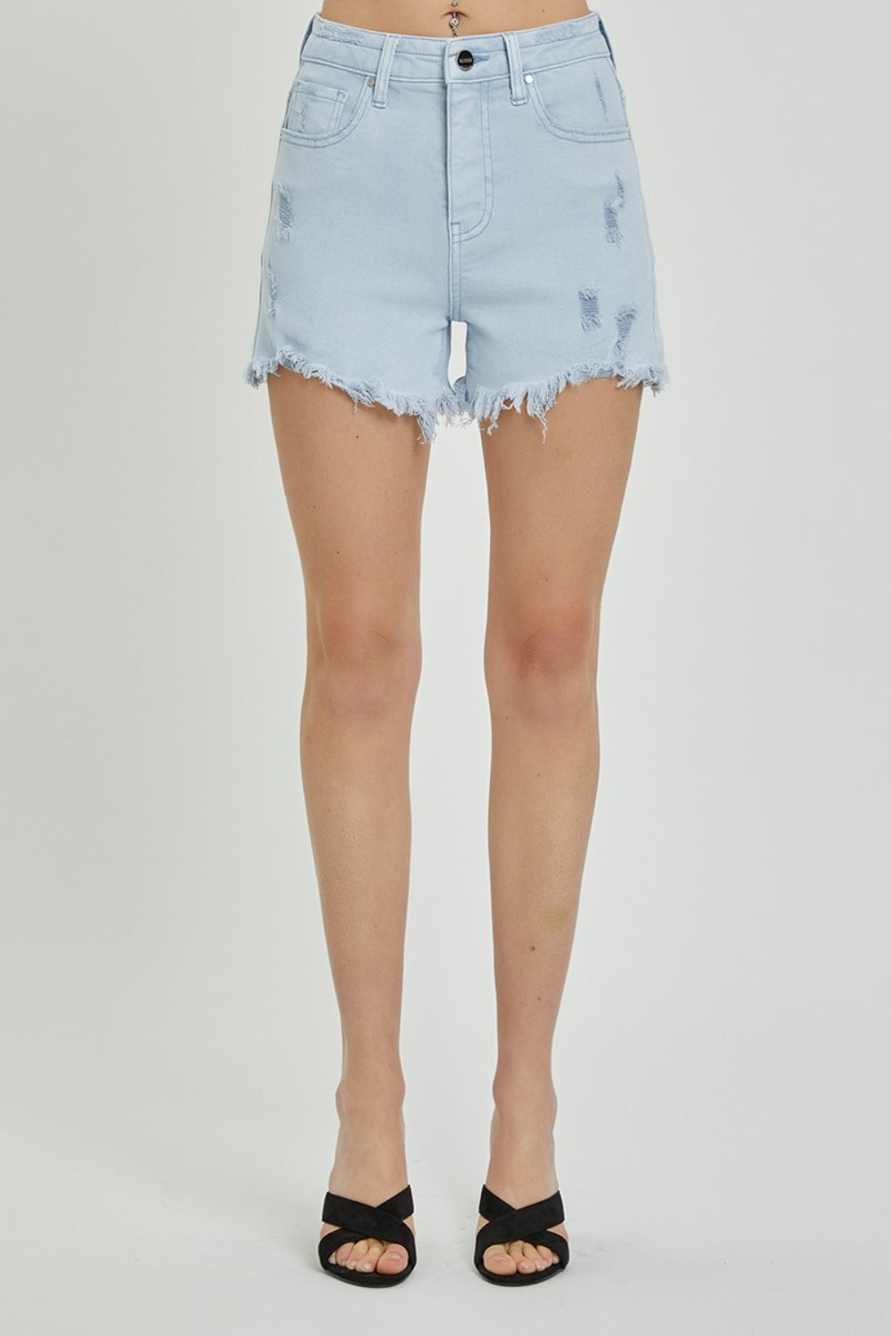 RISEN Full Size High Rise Distressed Detail Denim Shorts - AllIn Computer