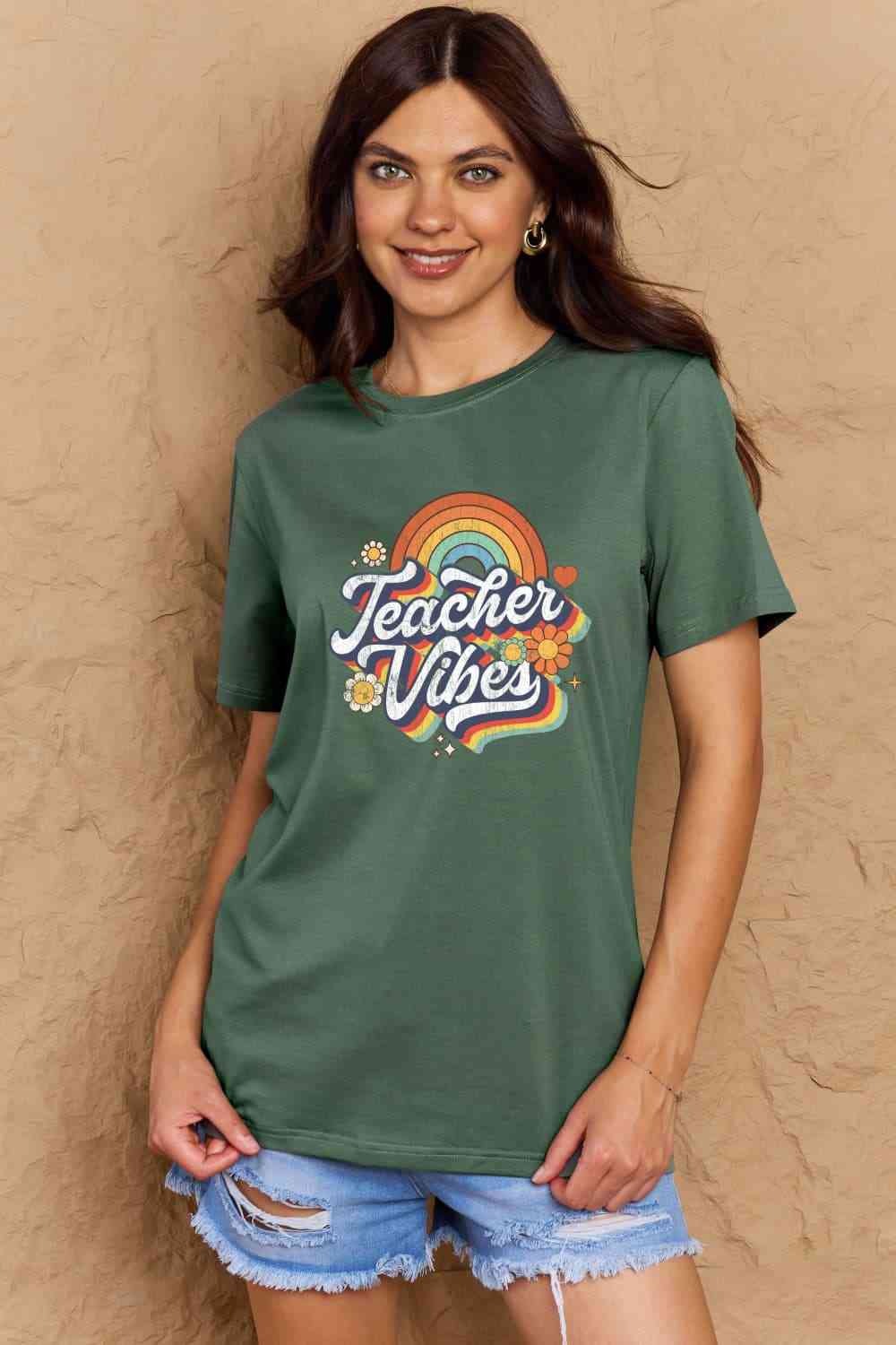 Simply Love Full Size TEACHER VIBES Graphic Cotton T-Shirt - AllIn Computer