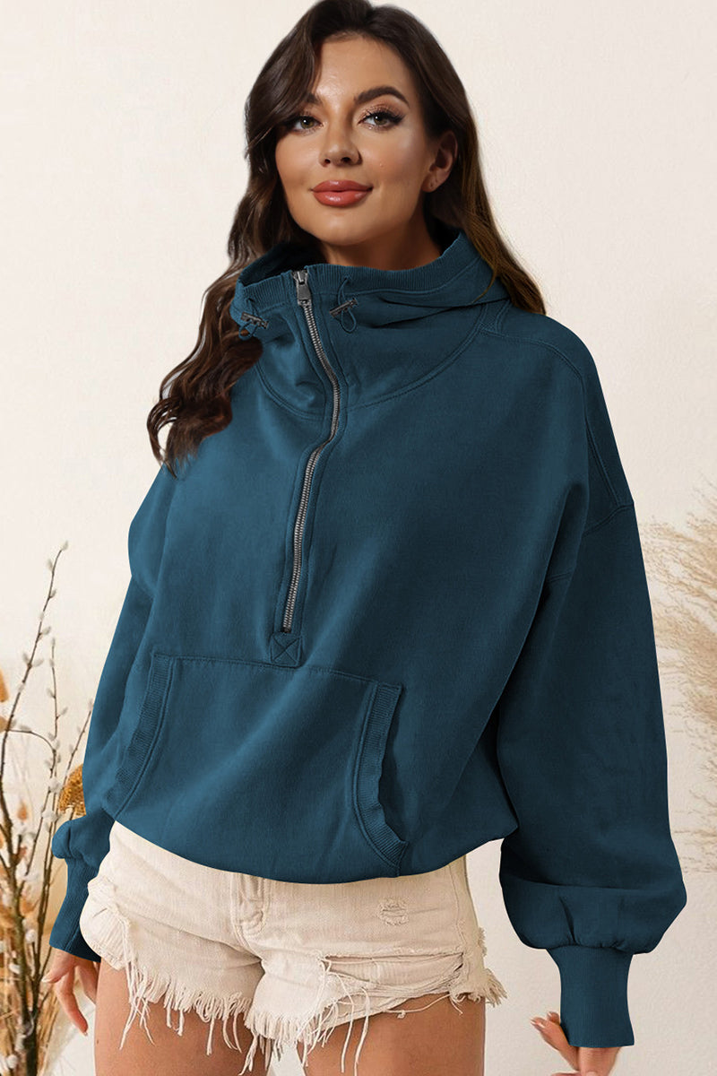 Zip-Up Dropped Shoulder Hoodie - AllIn Computer