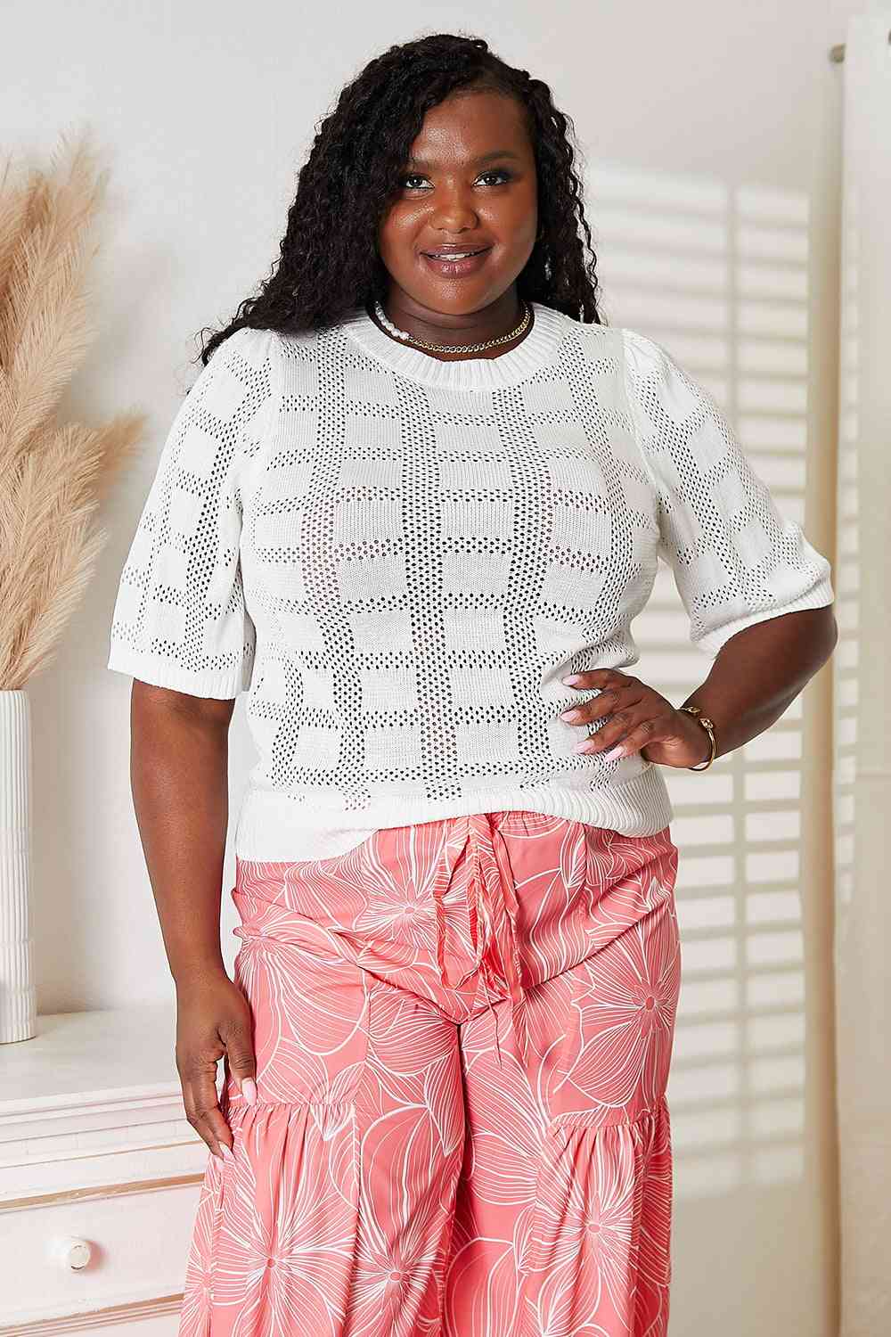 Double Take Ribbed Trim Round Neck Knit Top - AllIn Computer