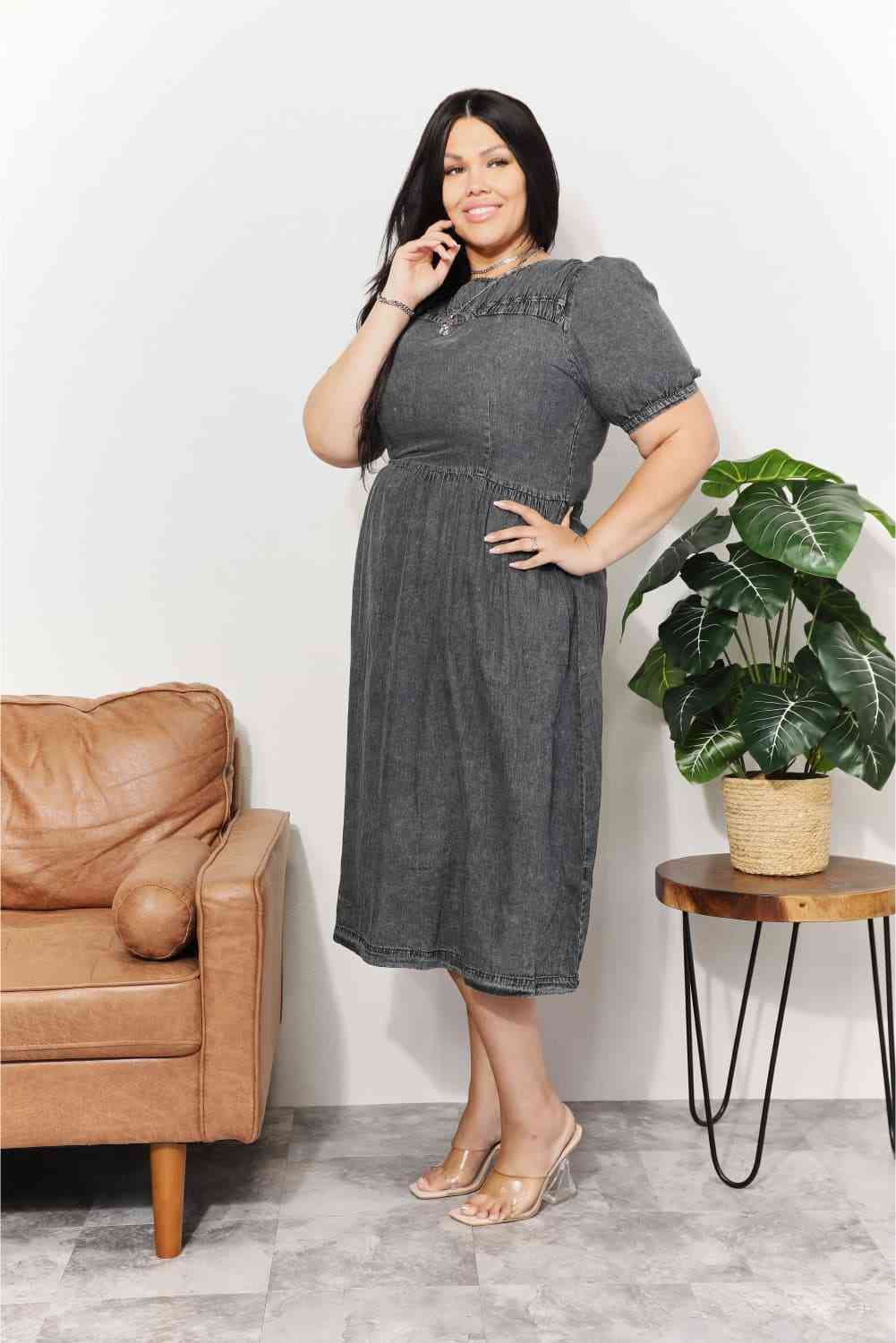 And The Why Full Size Washed Chambray Midi Dress - AllIn Computer