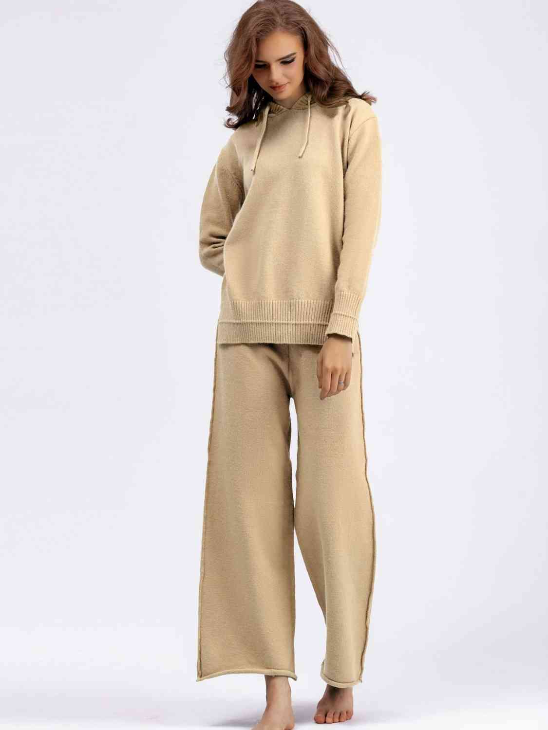 Long Sleeve Hooded Sweater and Knit Pants Set - AllIn Computer