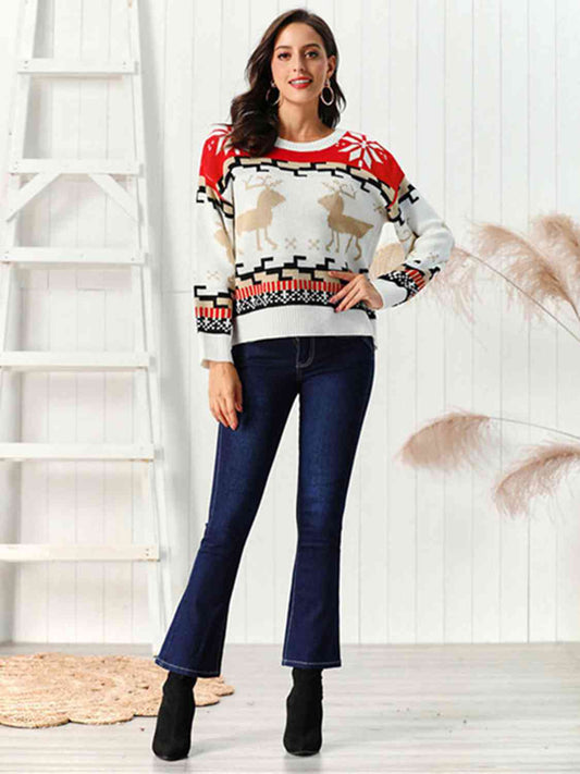 Reindeer Round Neck Sweater - AllIn Computer