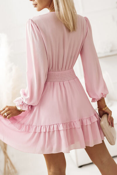 Tied Flounce Sleeve Mini Dress - AllIn Computer
