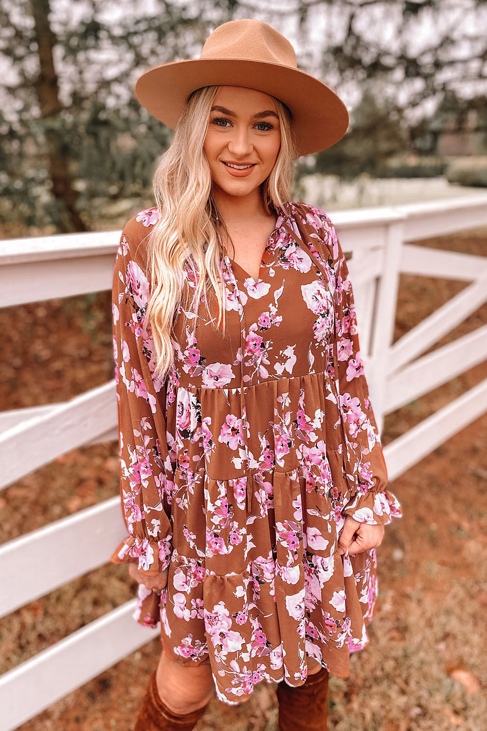 Floral Flounce Sleeve Tiered Dress - AllIn Computer