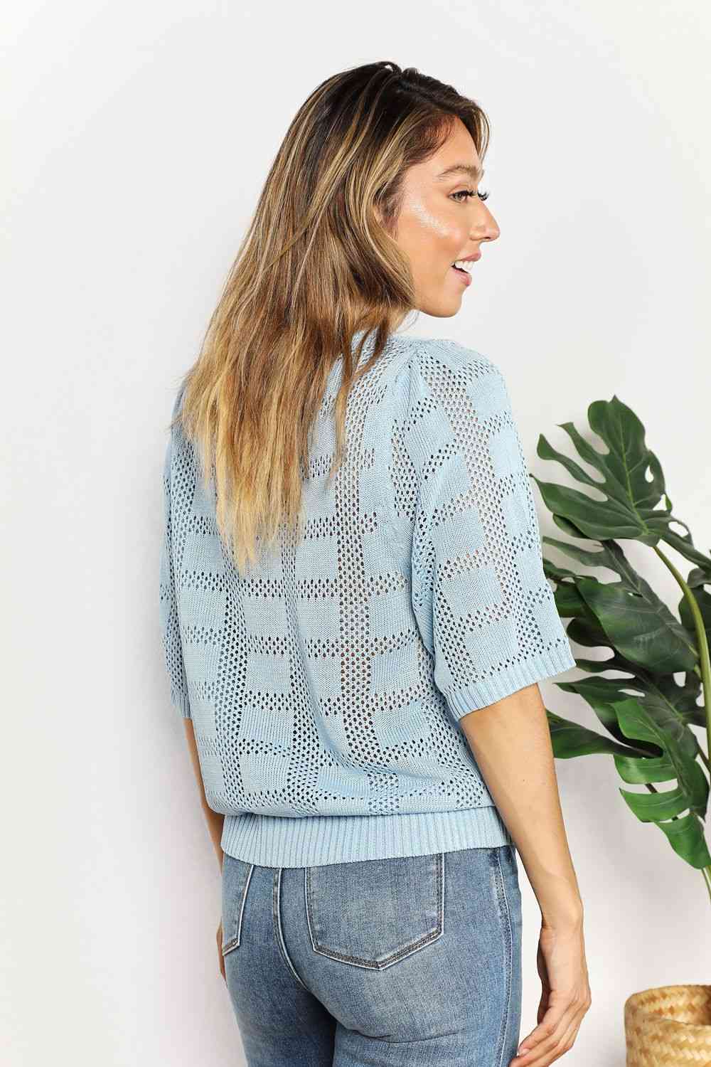 Double Take Ribbed Trim Round Neck Knit Top - AllIn Computer