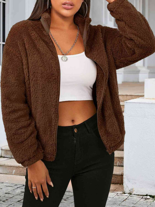 Zip Up Turtleneck Long Sleeve Jacket - AllIn Computer