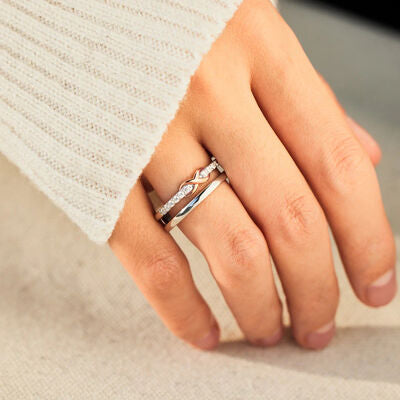 Double-Layered Zircon 925 Sterling Silver Ring - AllIn Computer