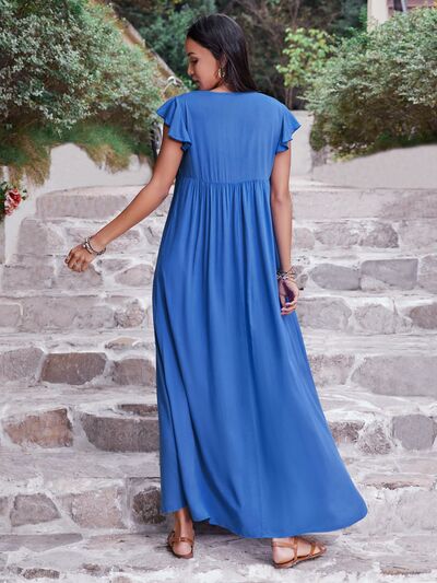 Tie Neck Cap Sleeve Maxi Dress - AllIn Computer