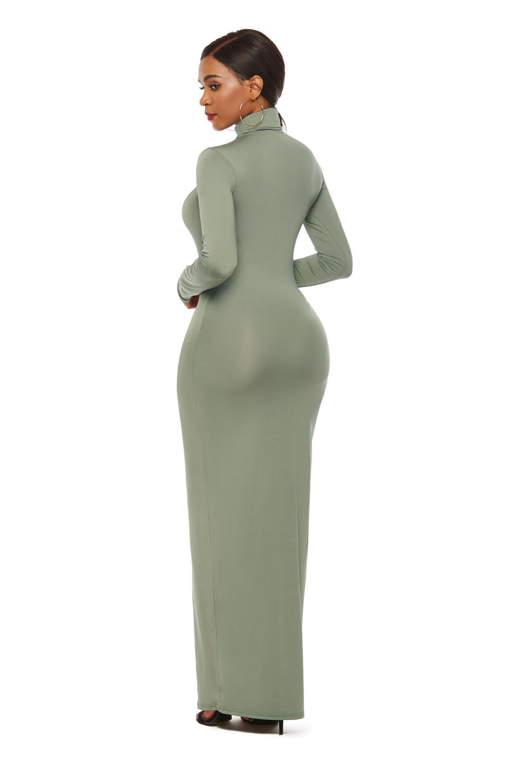 Mock Neck Long Sleeve Maxi Slim Dress - AllIn Computer