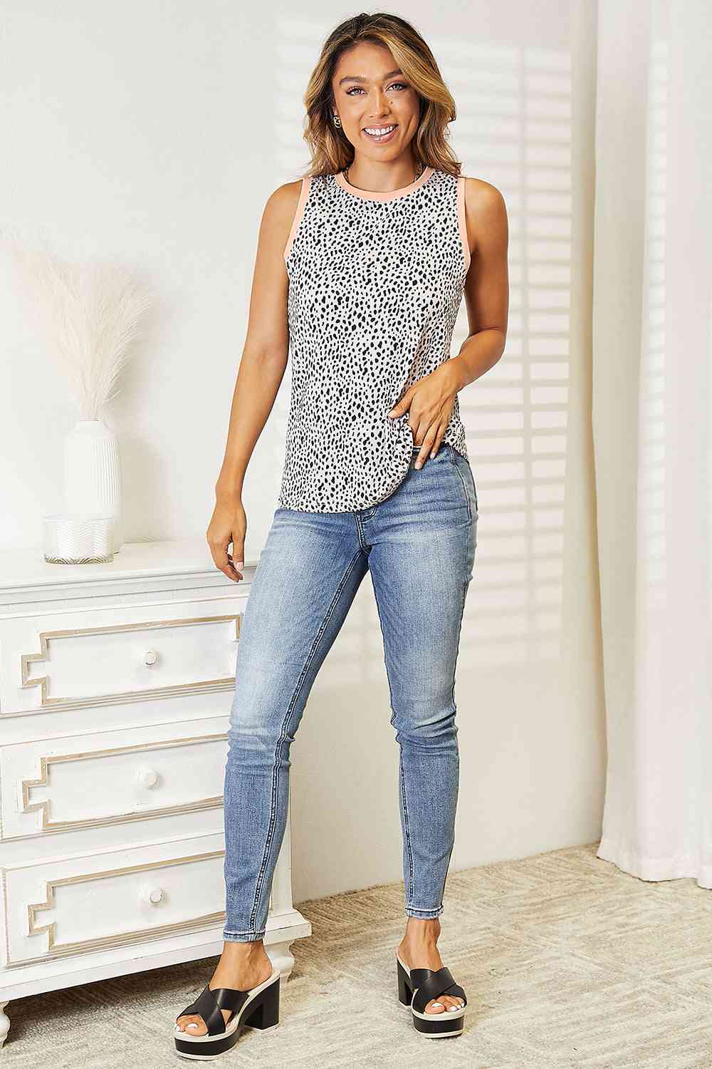 Double Take Printed Round Neck Tank - AllIn Computer