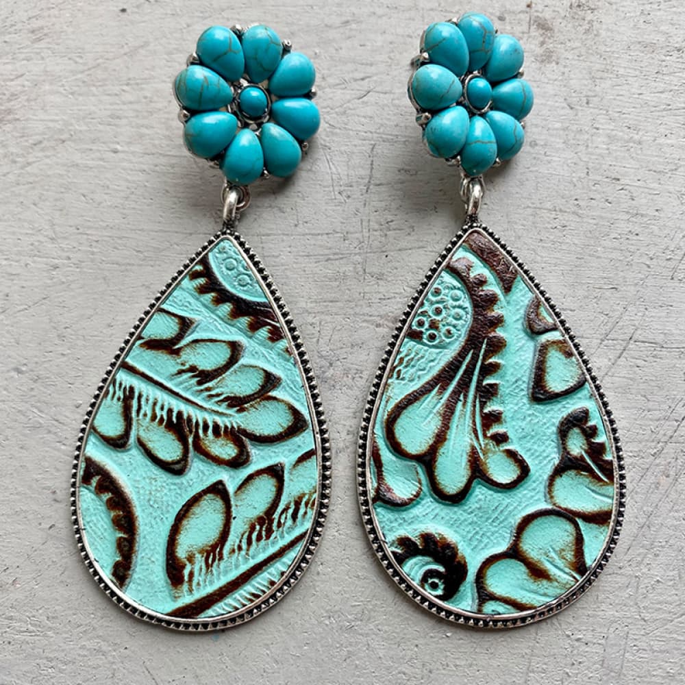 Turquoise Flower Teardrop Earrings - AllIn Computer