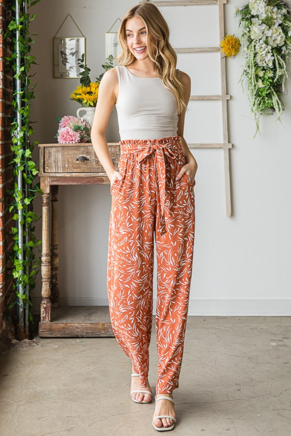 Heimish Full Size Printed Tied Straight Casual Pants - AllIn Computer