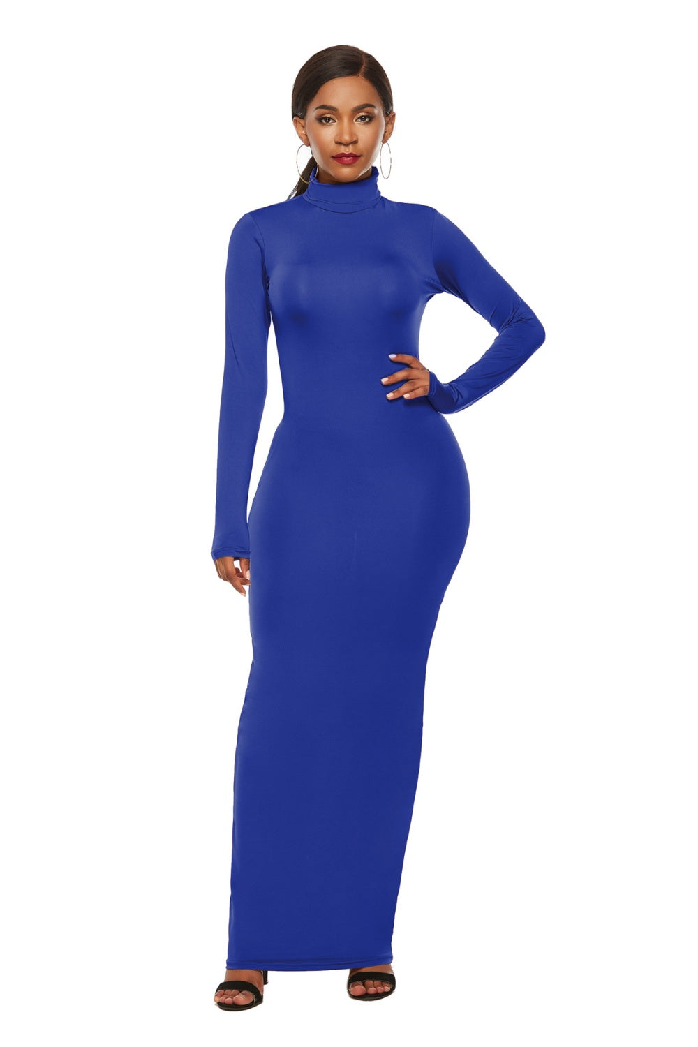Mock Neck Long Sleeve Maxi Slim Dress - AllIn Computer