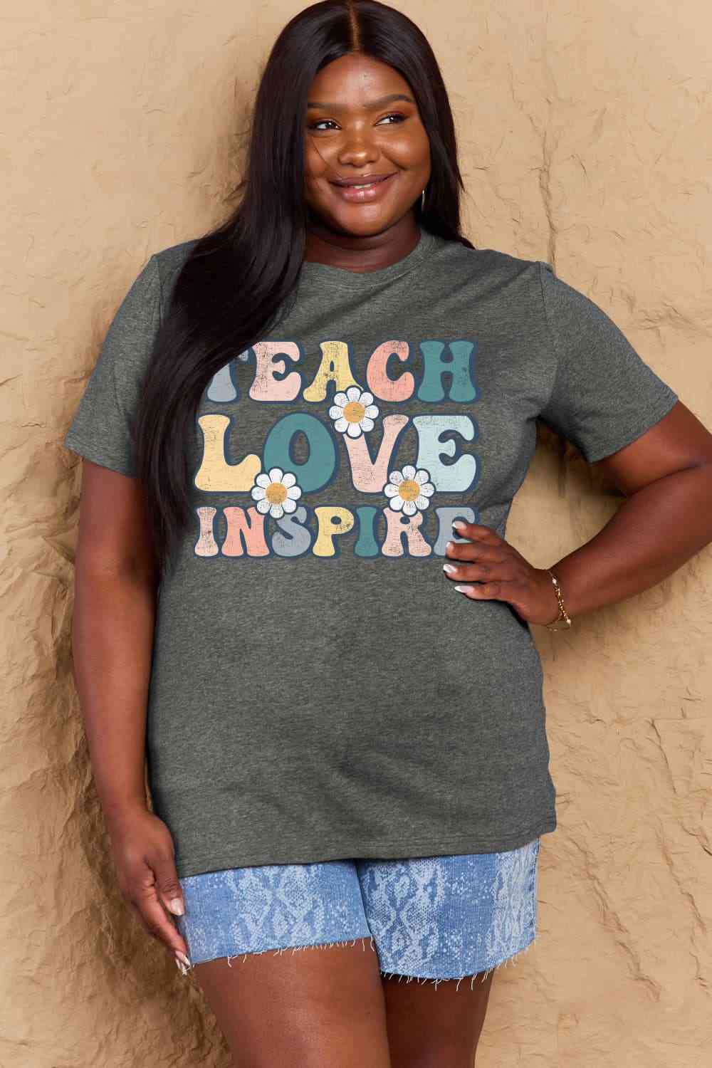 Simply Love Full Size TEACH LOVE INSPIRE Graphic Cotton T-Shirt - AllIn Computer
