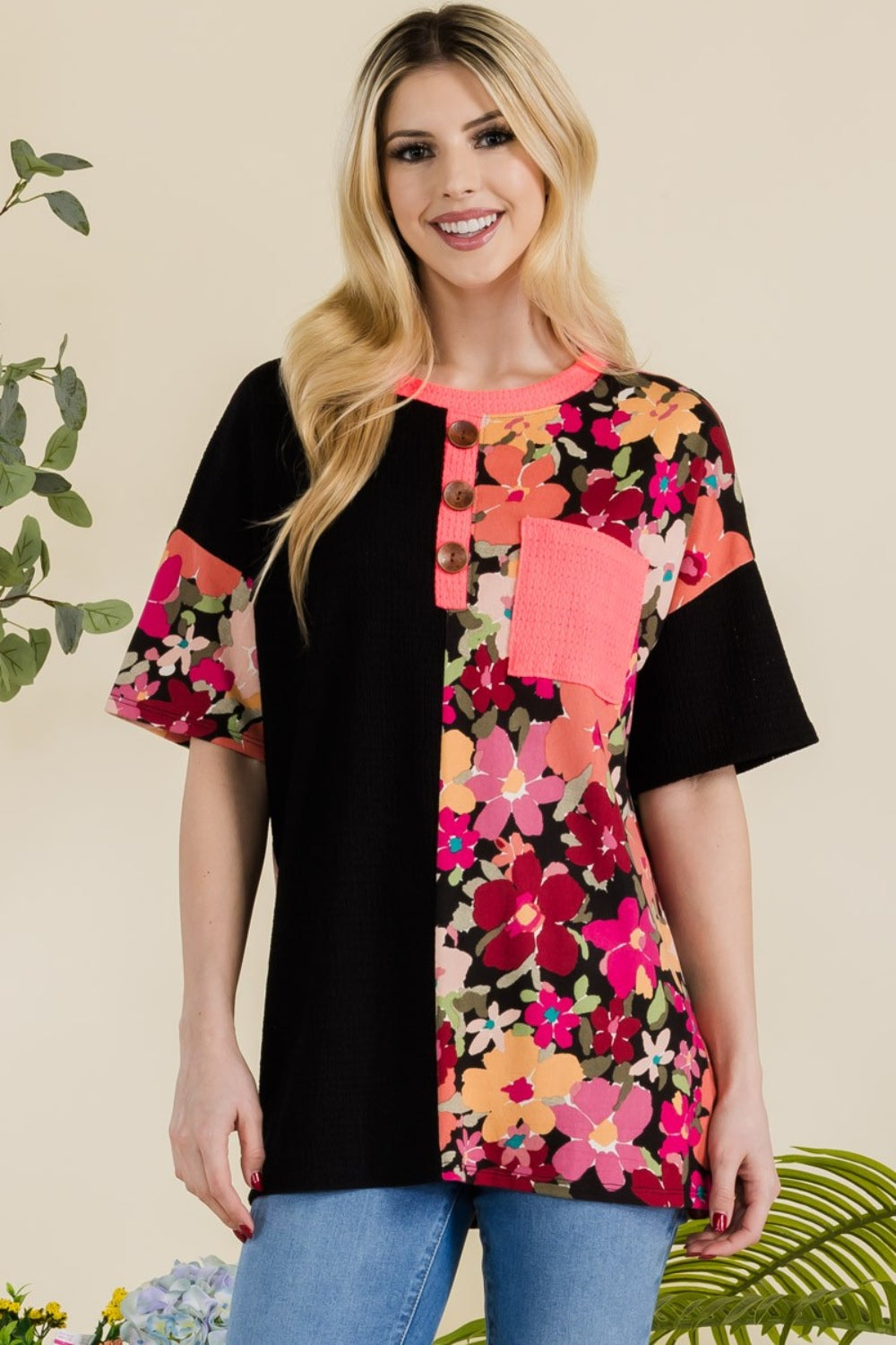 Celeste Full Size Floral Short Sleeve T-Shirt - AllIn Computer