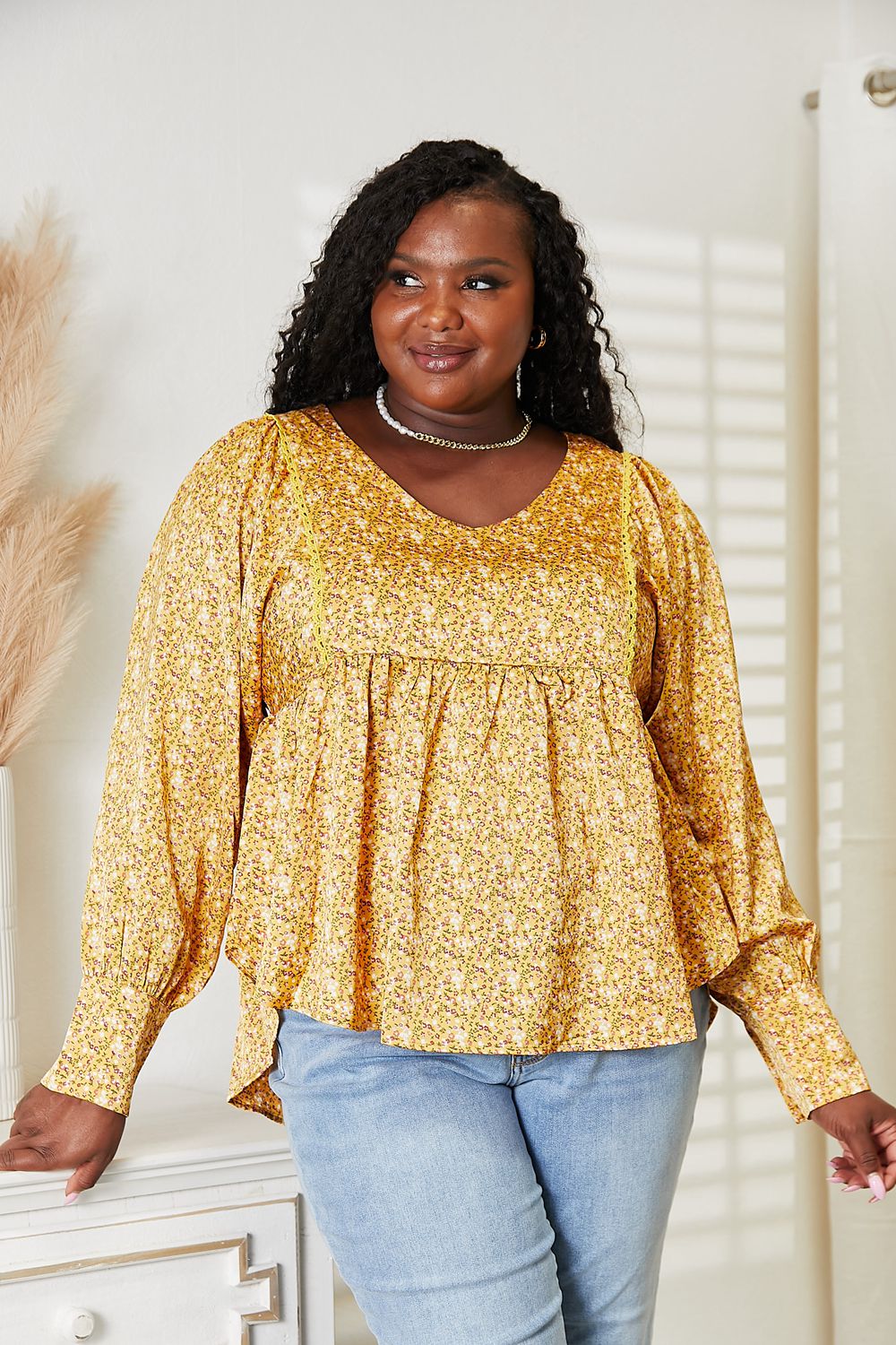 HEYSON Full Size V-Neck Floral Satin Top - AllIn Computer