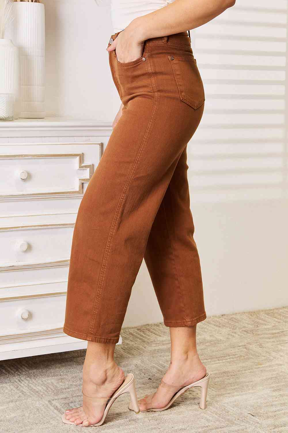Judy Blue Full Size Tummy Control Garment Dyed Wide Cropped Jeans - AllIn Computer