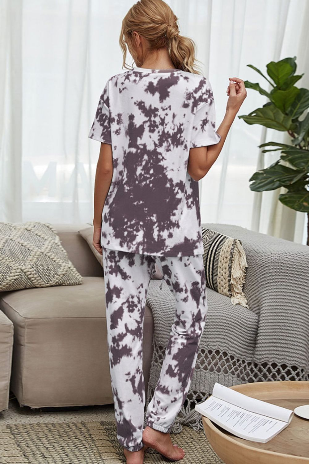 Tie-Dye Tee and Drawstring Waist Joggers Lounge Set - AllIn Computer