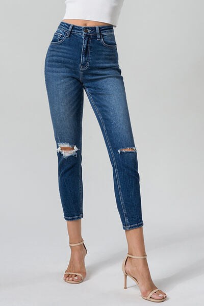 BAYEAS Full Size High Waist Distressed Washed Cropped Mom Jeans - AllIn Computer