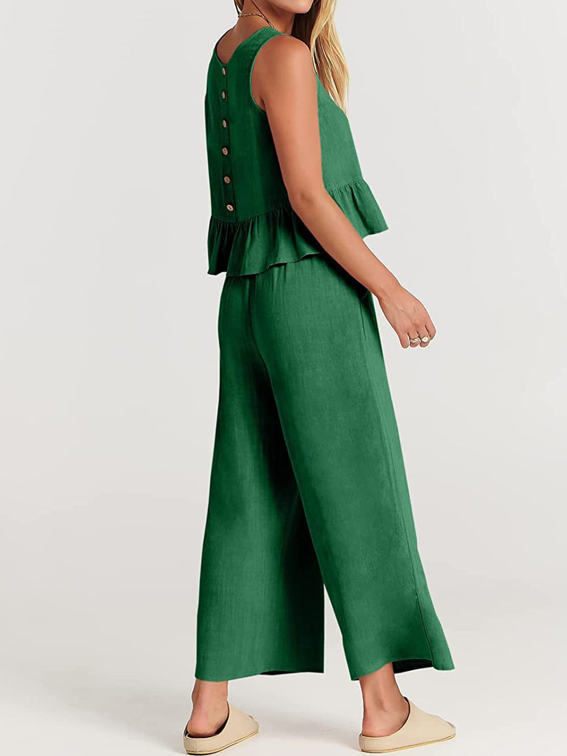 Full Size Round Neck Top and Wide Leg Pants Set - AllIn Computer