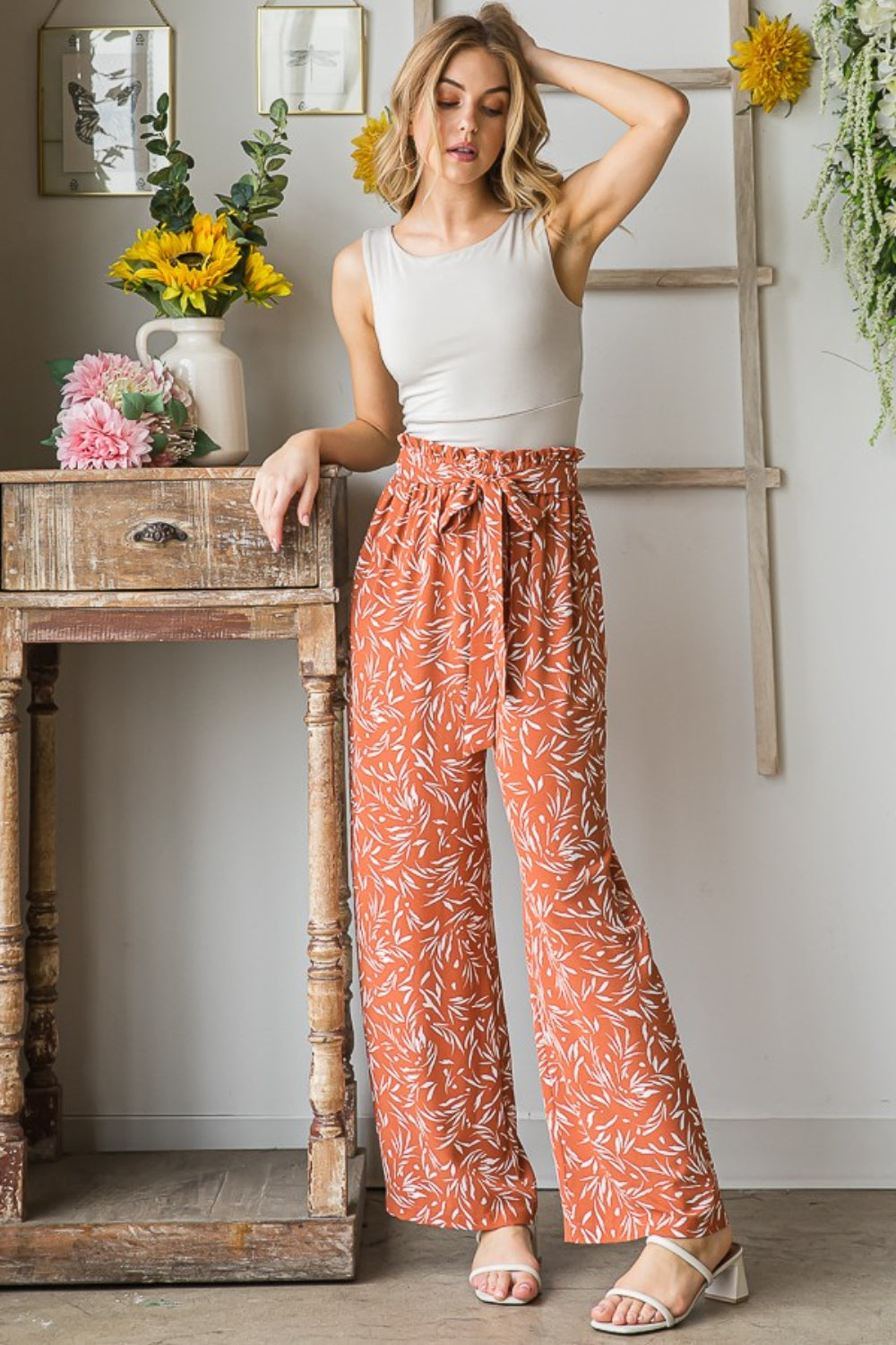Heimish Full Size Printed Tied Straight Casual Pants - AllIn Computer