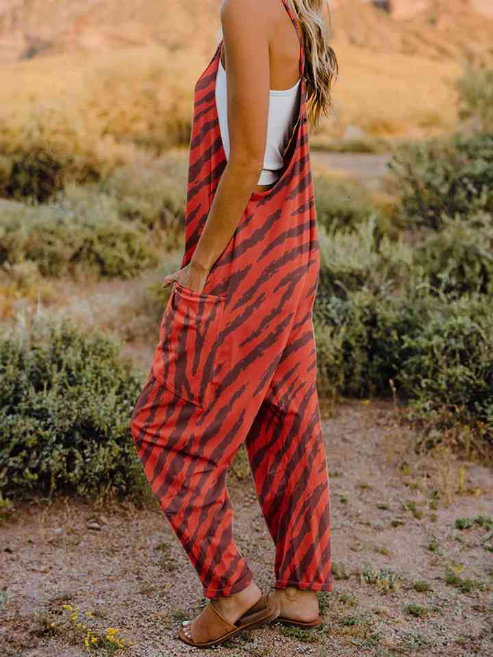 Full Size Printed V-Neck Sleeveless Jumpsuit - AllIn Computer