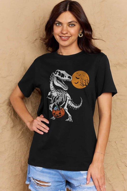 Simply Love Full Size Dinosaur Skeleton Graphic Cotton T-Shirt - AllIn Computer