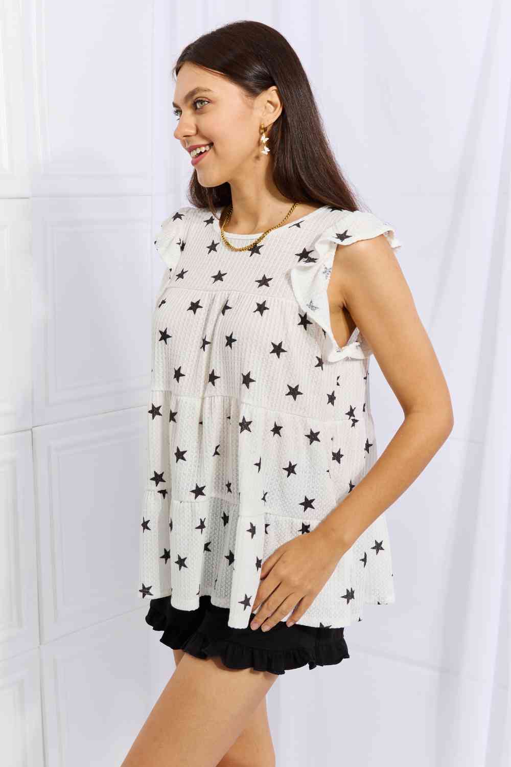 Heimish Shine Bright Full Size Butterfly Sleeve Star Print Top - AllIn Computer