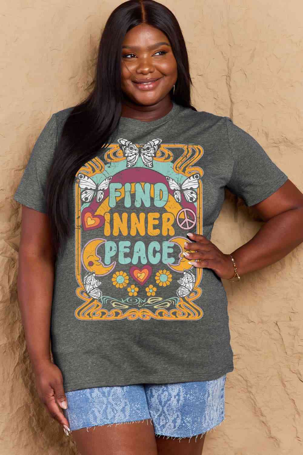 Simply Love Full Size FIND INNER PEACE Graphic Cotton T-Shirt - AllIn Computer