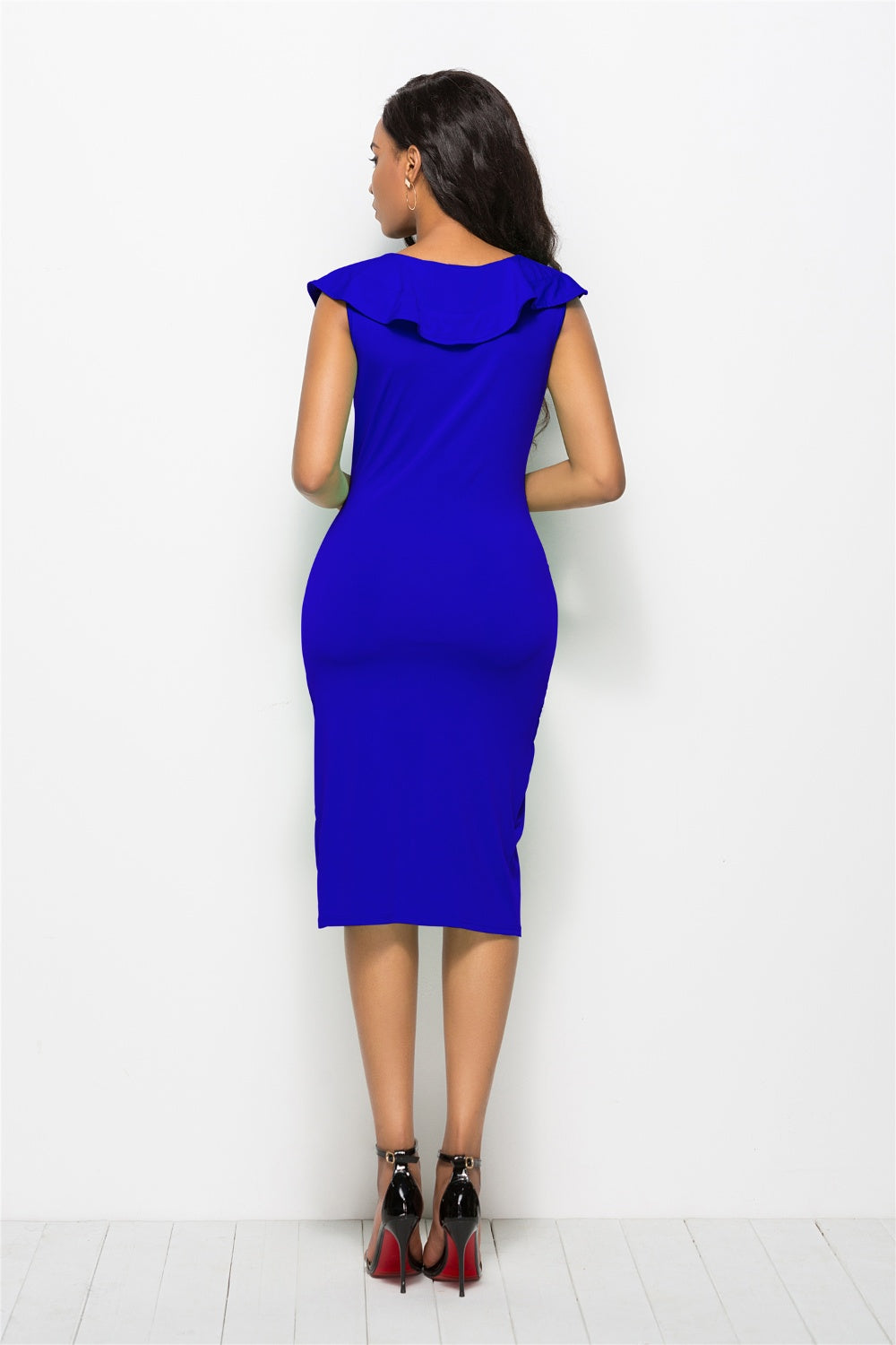 Ruched Ruffled Cap Sleeve Dress - AllIn Computer