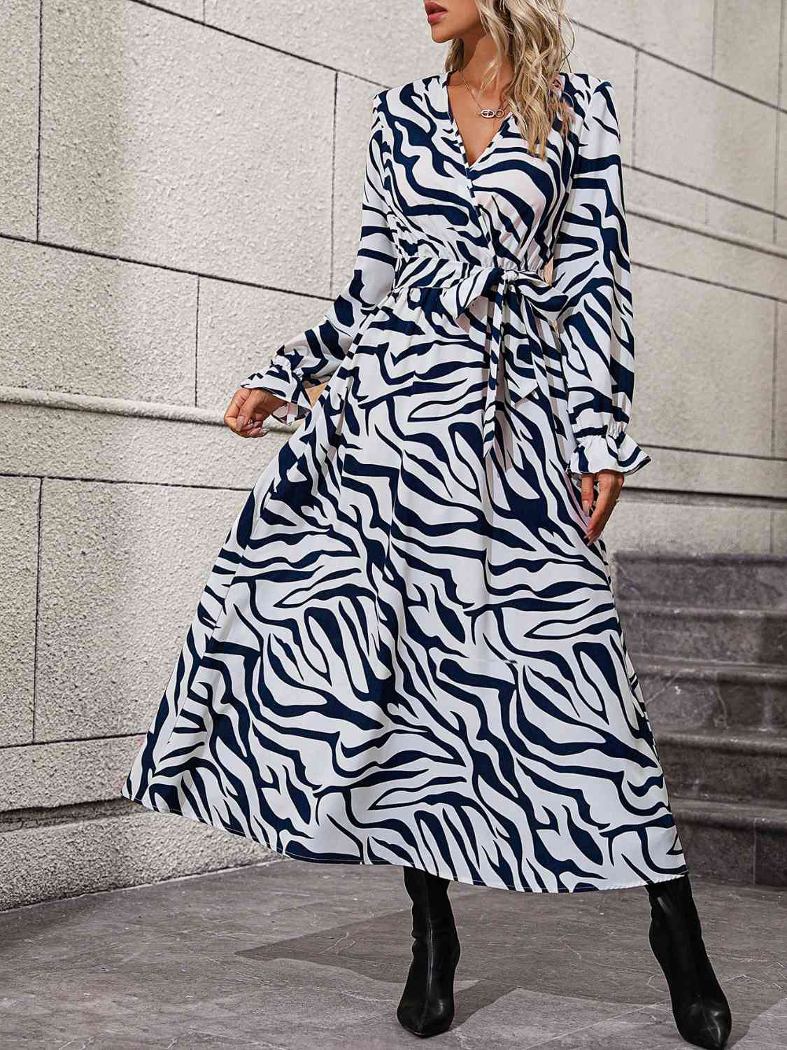 Flounce Sleeve Tie Waist Dress - AllIn Computer