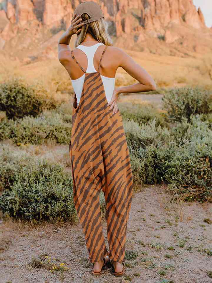 Full Size Printed V-Neck Sleeveless Jumpsuit - AllIn Computer