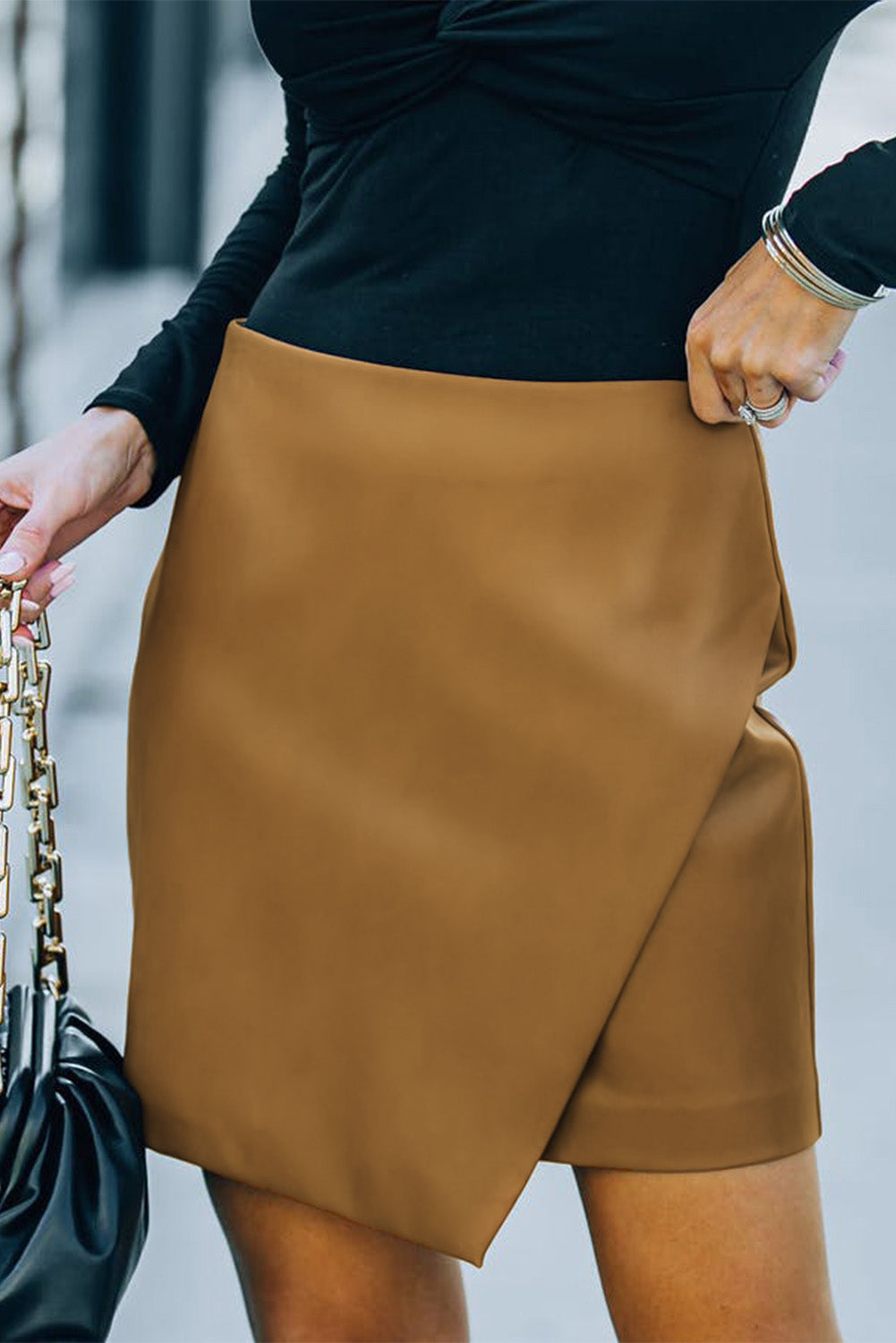 Double Take Asymmetrical PU Leather Mini Skirt - AllIn Computer