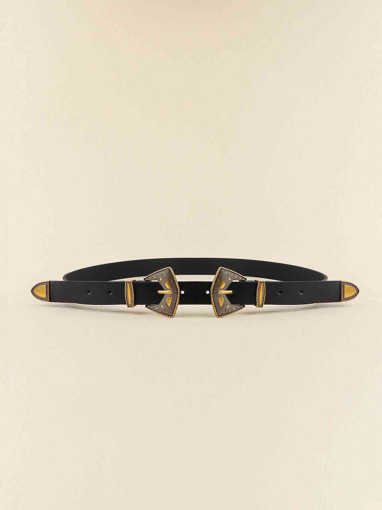 Double Buckle PU Leather Belt - AllIn Computer