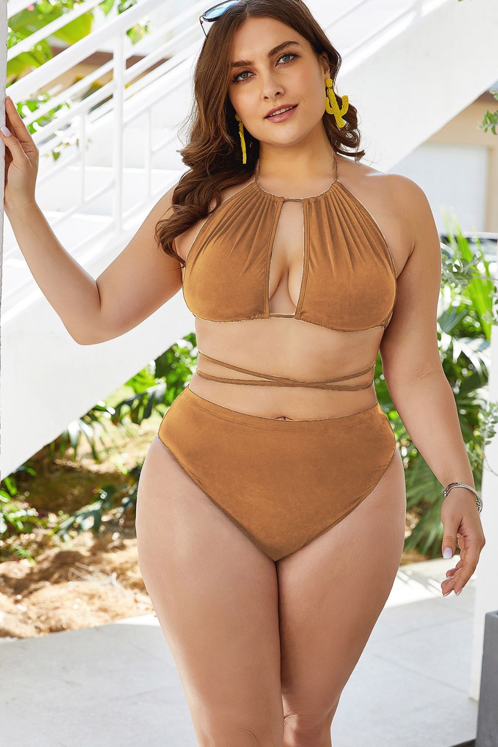 Plus Size Cutout Tied Backless Bikini Set - AllIn Computer