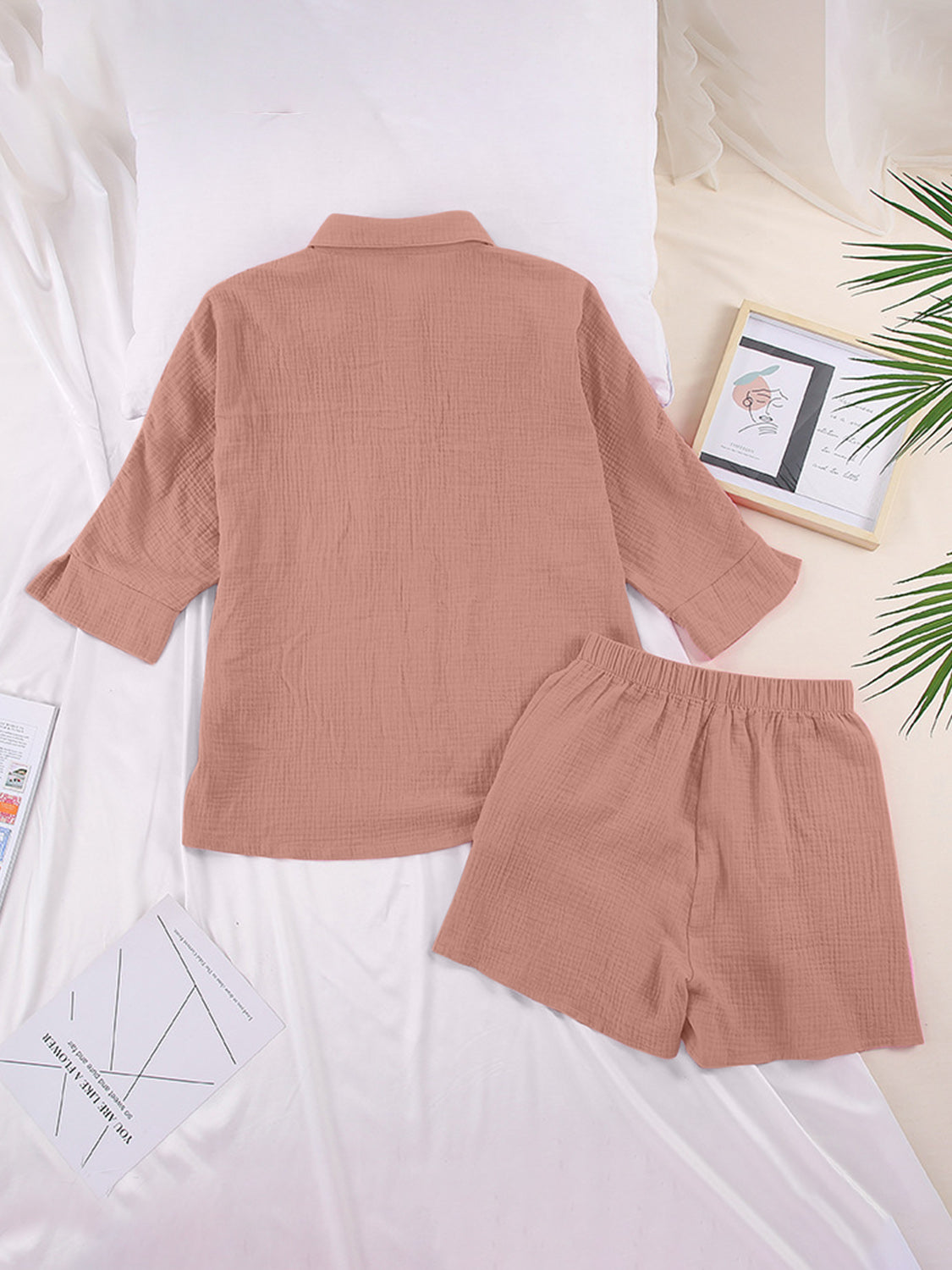 Texture Button Up Shirt and Shorts Set - AllIn Computer
