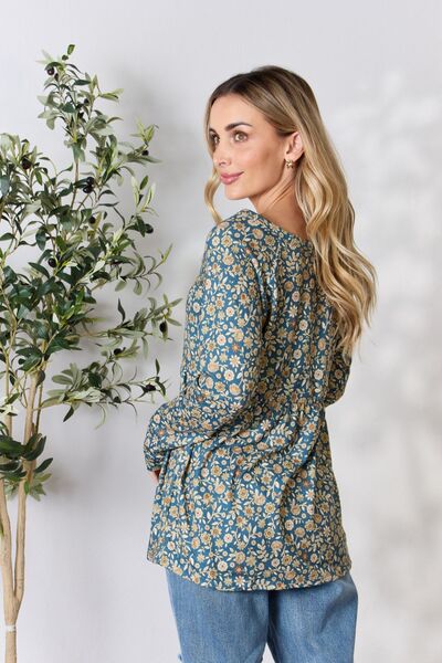 Heimish Full Size Floral Half Button Long Sleeve Blouse - AllIn Computer