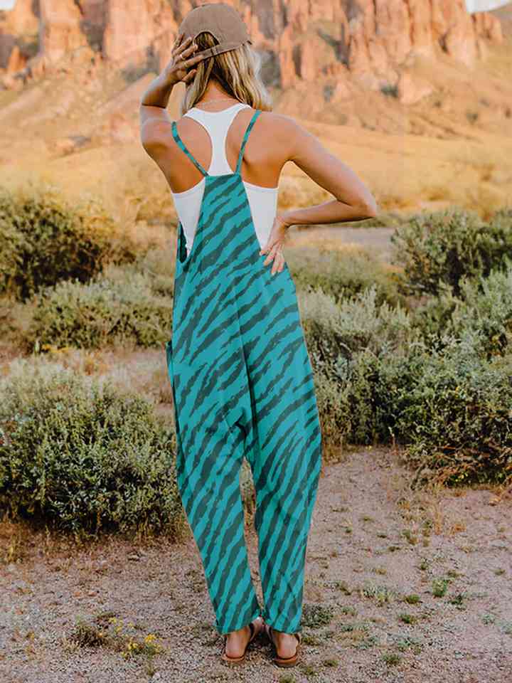 Full Size Printed V-Neck Sleeveless Jumpsuit - AllIn Computer