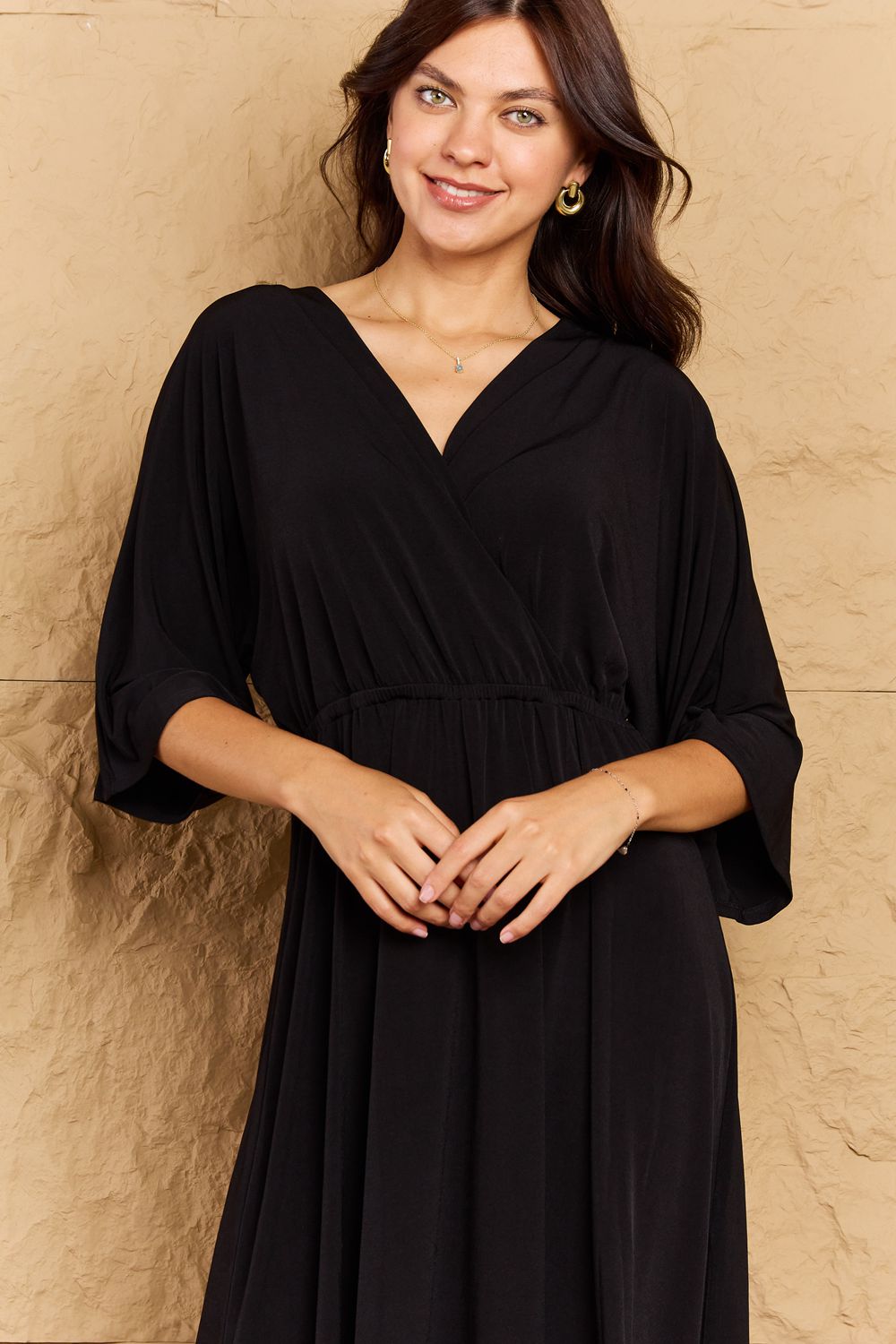 OneTheLand Make Your Move Solid Surplice Midi Dress - AllIn Computer