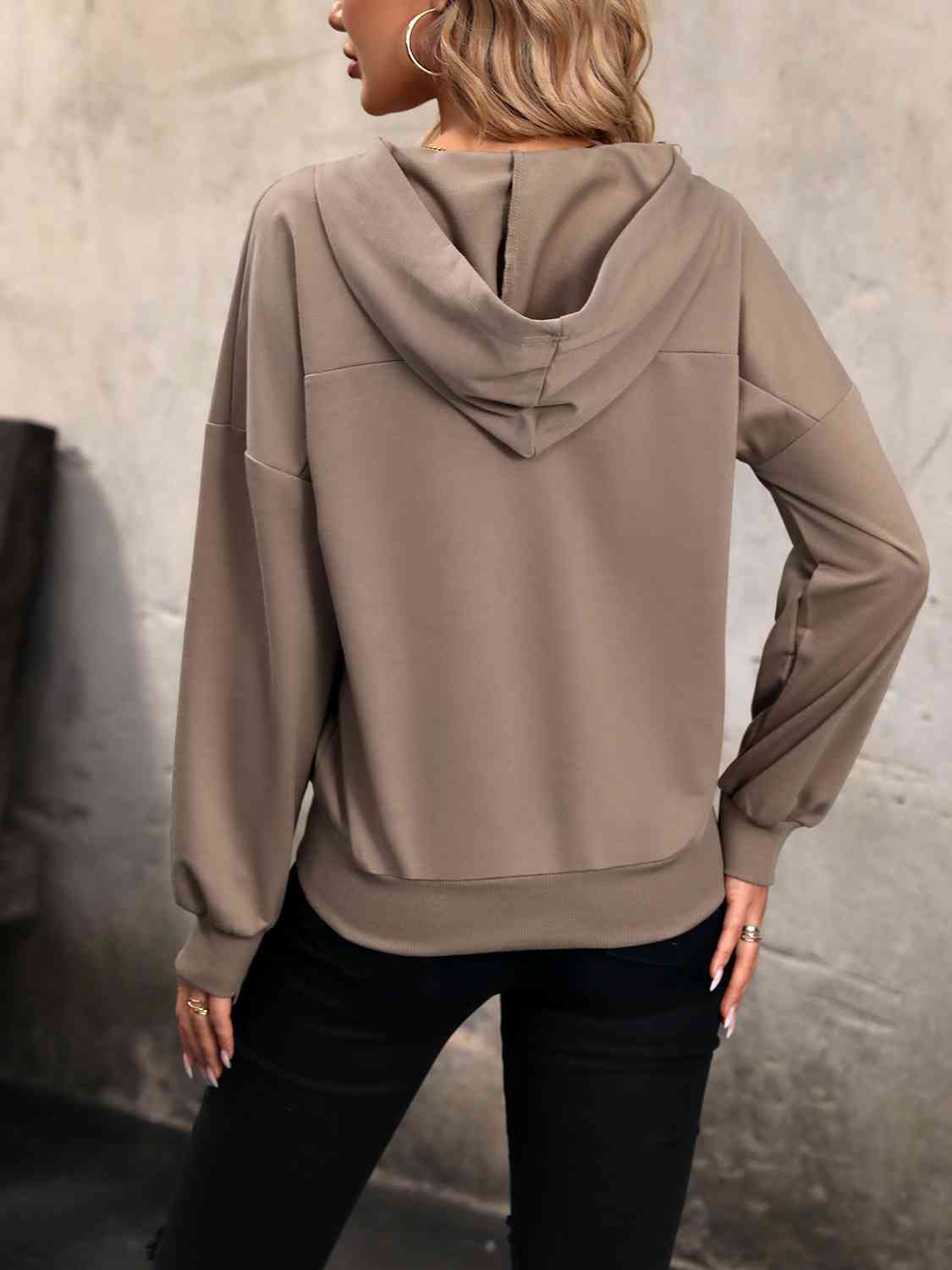 Dropped Shoulder Half Snap Hoodie - AllIn Computer